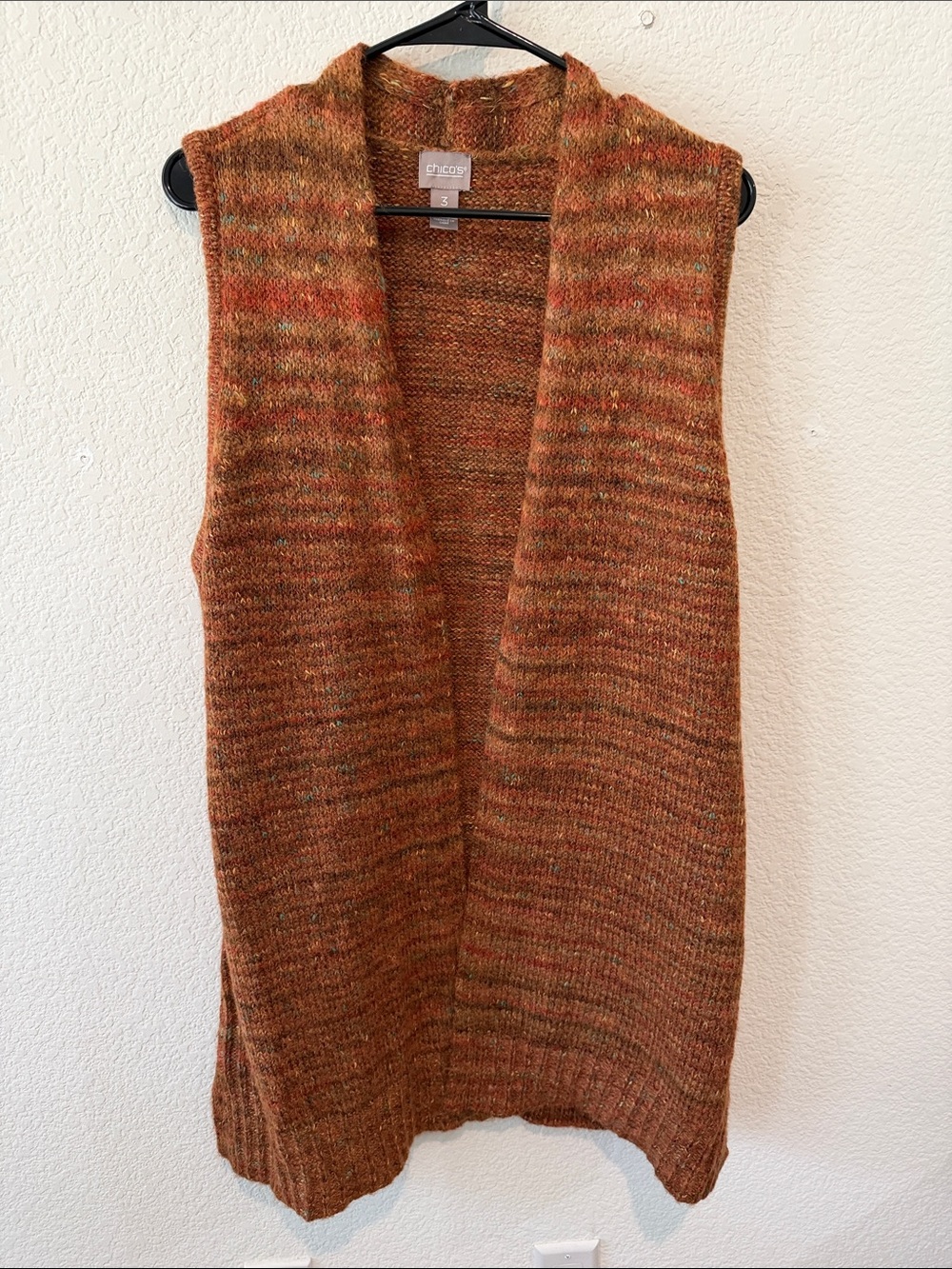 Chico’s Rust Orange Multi Open Knit Sleeveless Vest